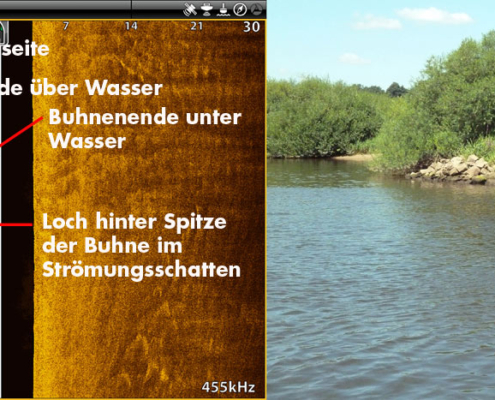 Side Imaging Echolotbild von einem Buhnenkopf richtig interpretieren