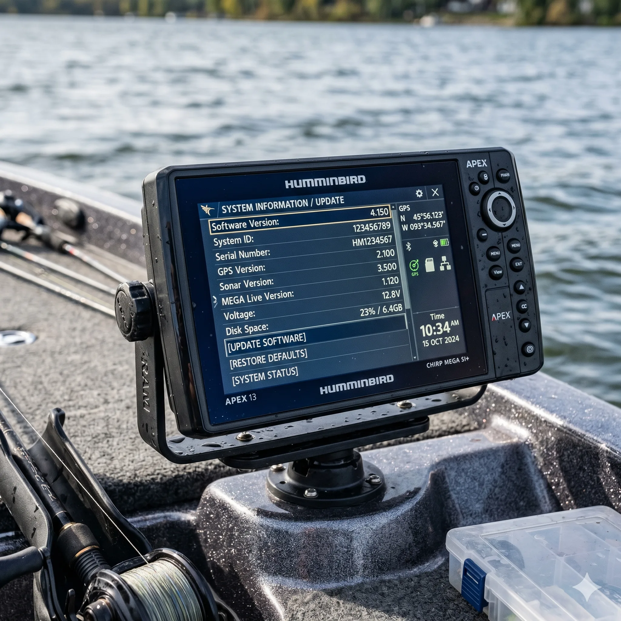 Humminbird System-Info-Bildschirm mit aktueller Softwareversion 6.090
