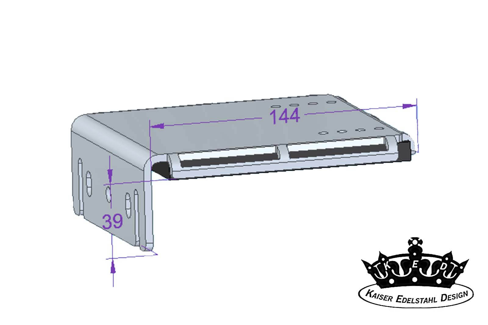 KED Adapterplatte zur Schienenmontage Finval 14 cm Dimensionszeichnung