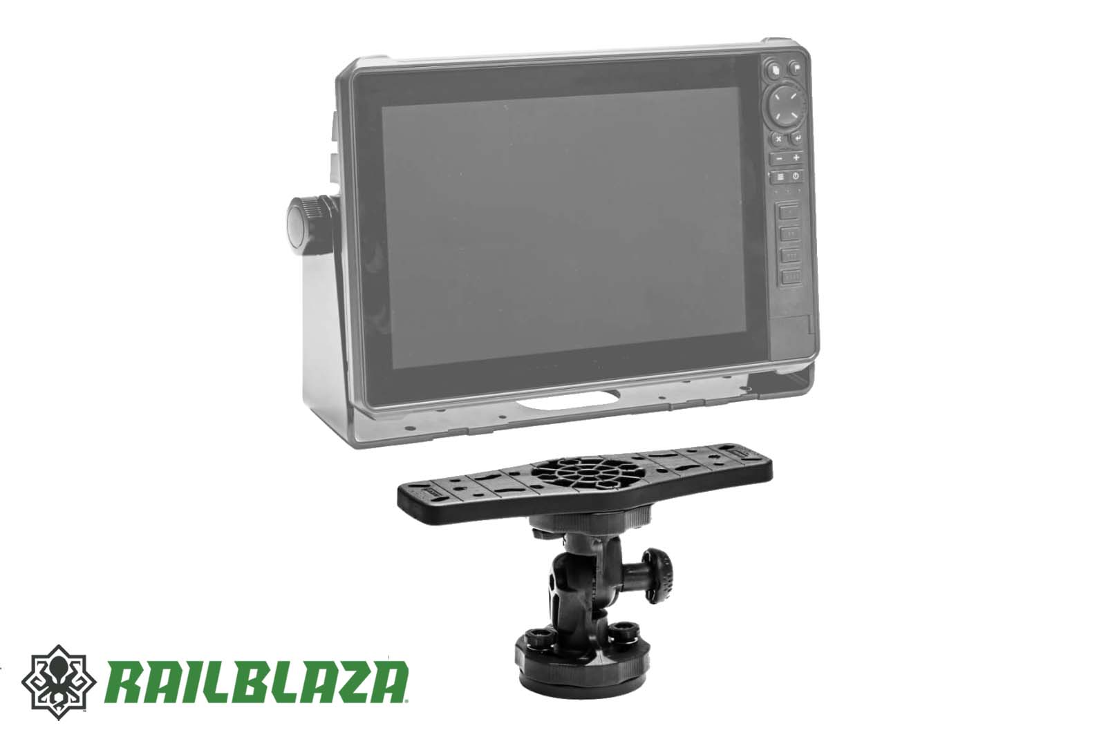 Beispielansicht vom Railblaza HEXX Echolothalter mit Arm und einem HDS Live