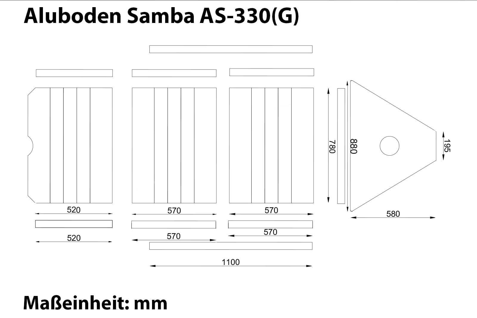 Allroundmarin AS Samba 330 Alu-Schlauchbootboden Dimensionszeichnung