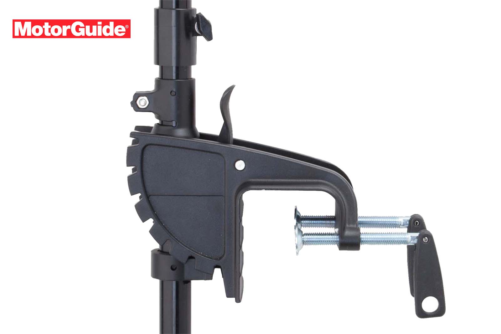 MotorGuide R3 Heckmotor schwarz Detailansicht Halterung