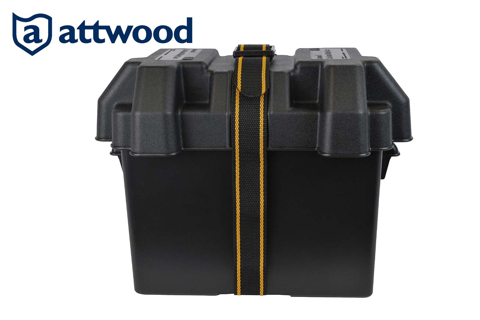 Attwood PowerGuard Batteriekasten 24M mit Gurtband – aus der Vogelperspektive betrachtet