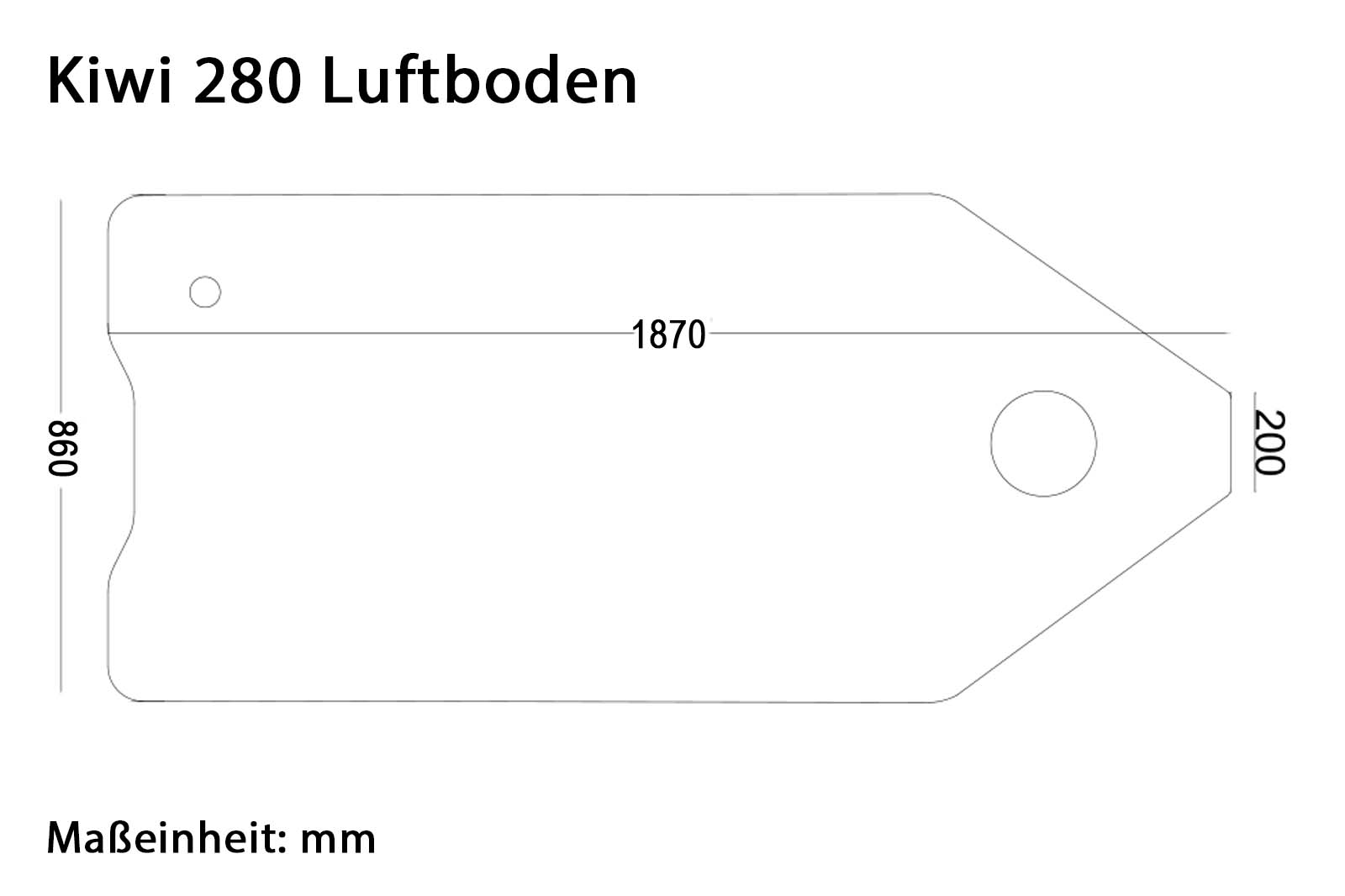 Allroundmarin Schlauchbootboden für Kiwi 280 Dimensionszeichnung für Luftboden