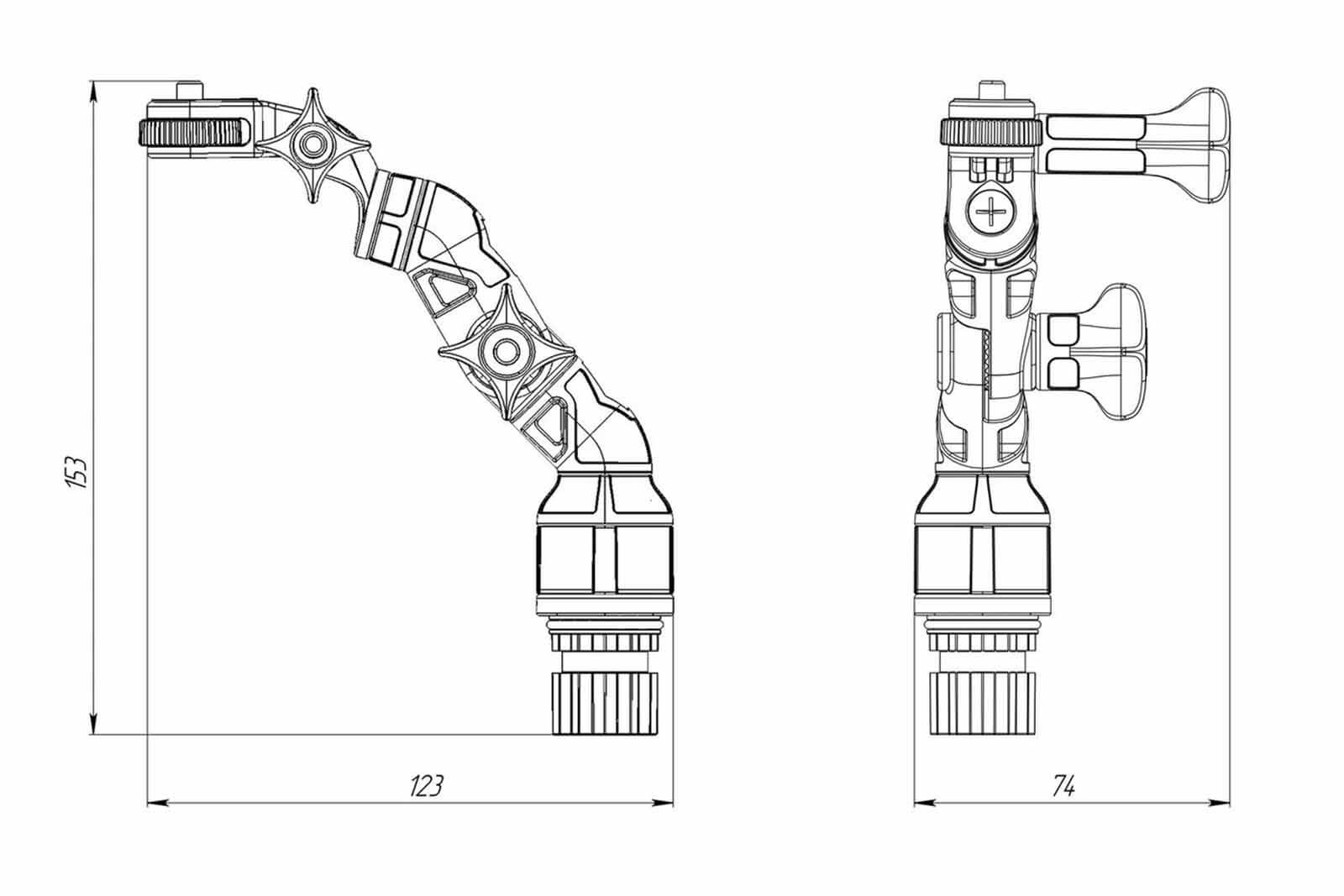 Fasten Kamerahalterung, dreh- und neigbar, 153 mm, Dimensionszeichnung