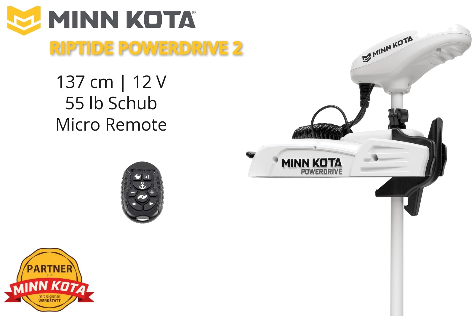 Minn Kota Riptide PowerDrive 2 mit 55 lb Schub, 12 V, 137 cm Schaft und Micro Remote