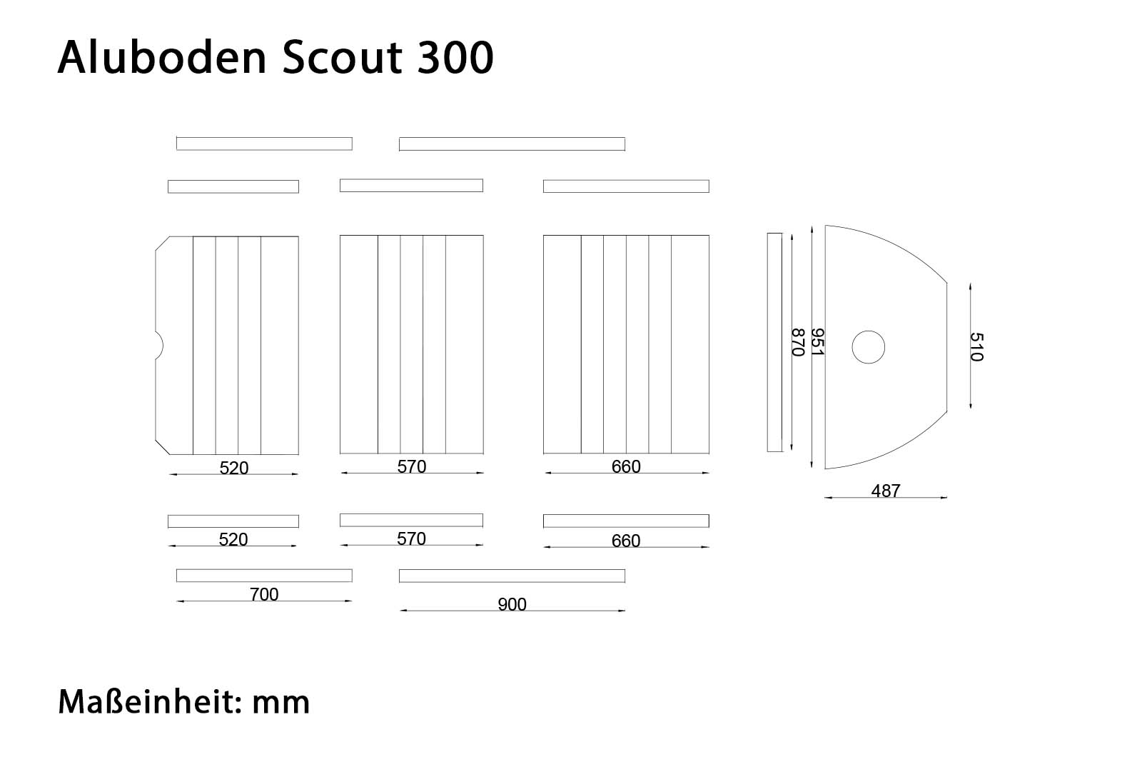 Allroundmarin Scout Schlauchboot 300 mit Aluboden  Dimensionszeichnung Boden