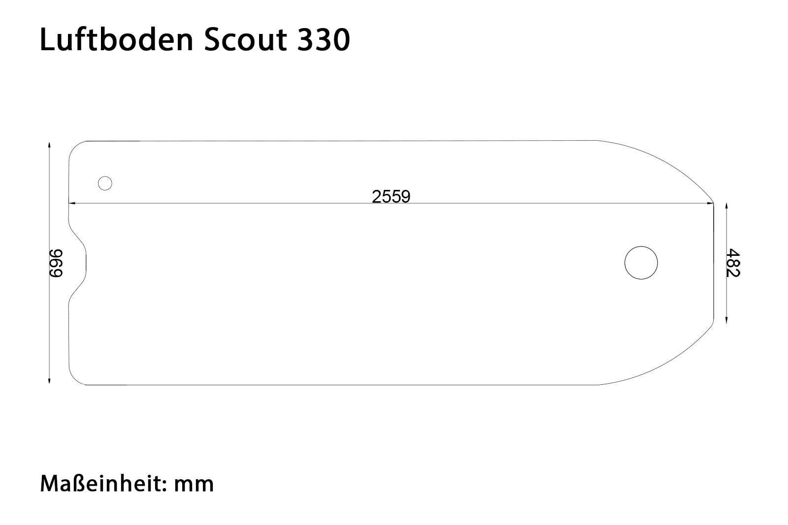 Allroundmarin Scout Schlauchboot 330 mit Luftboden Dimensionszeichnung Boden