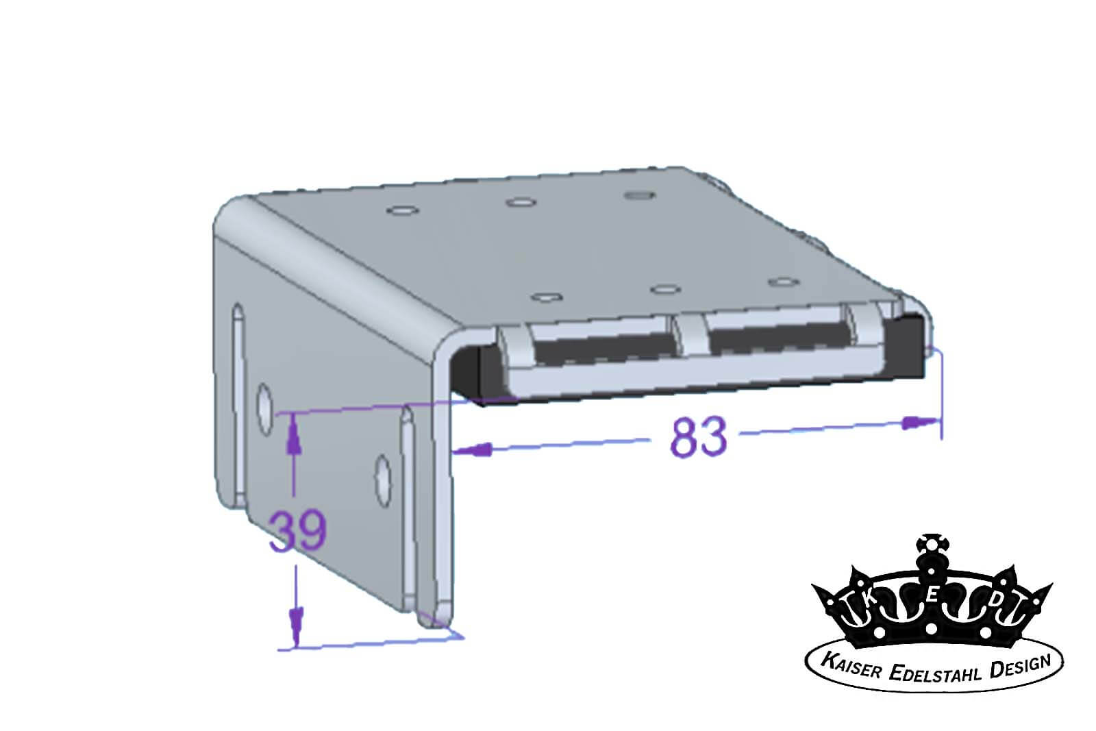 KED Adapterplatte zur Schienenmontage Finval 8 cm Dimensionszeichnung