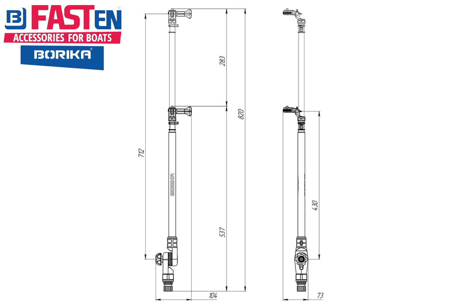 Fasten Kamerahalterung, dreh- und neigbar, von 505-790 mm teleskopierbar, Dimensionszeichnung