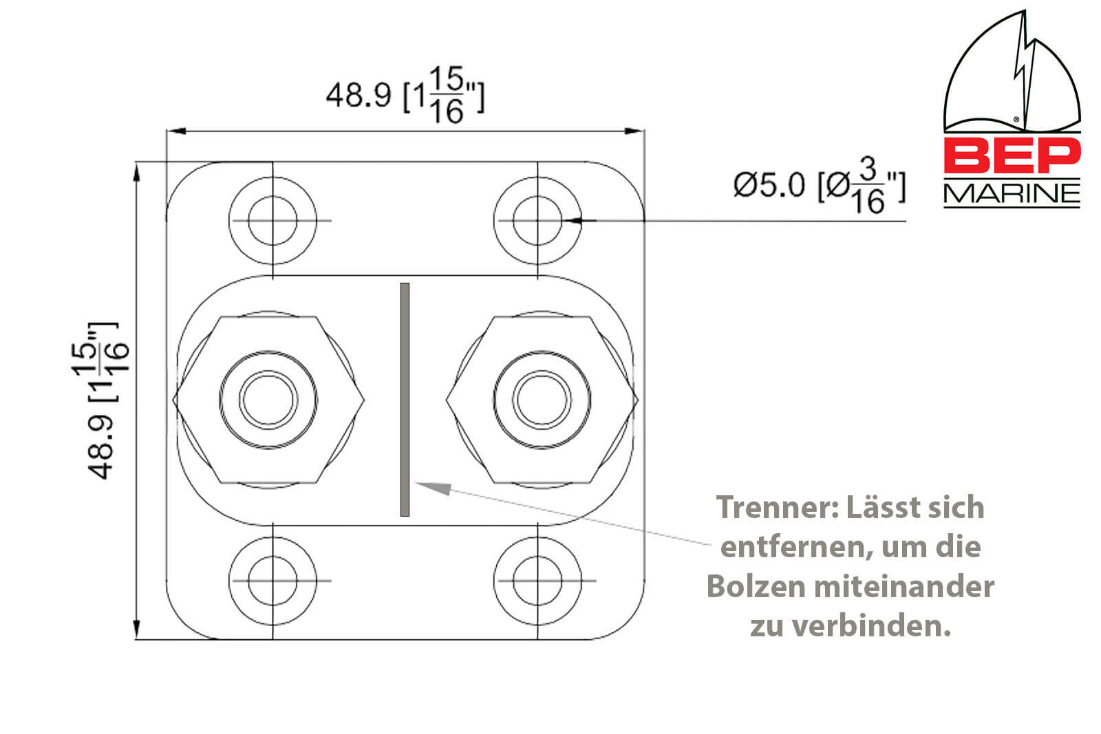 BEP Marine PRO Installer Bolzen | Sammelstützpunkt MV-IST-10mm - 8mm Dimensionszeichnung