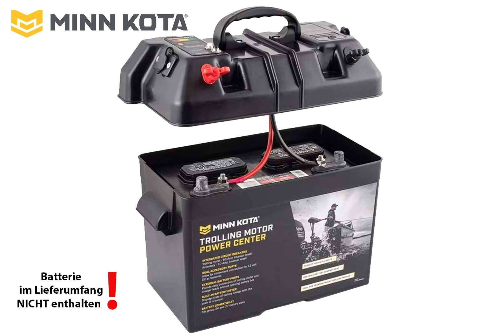 Minn Kota Batterie Power Center offen mit Batterie