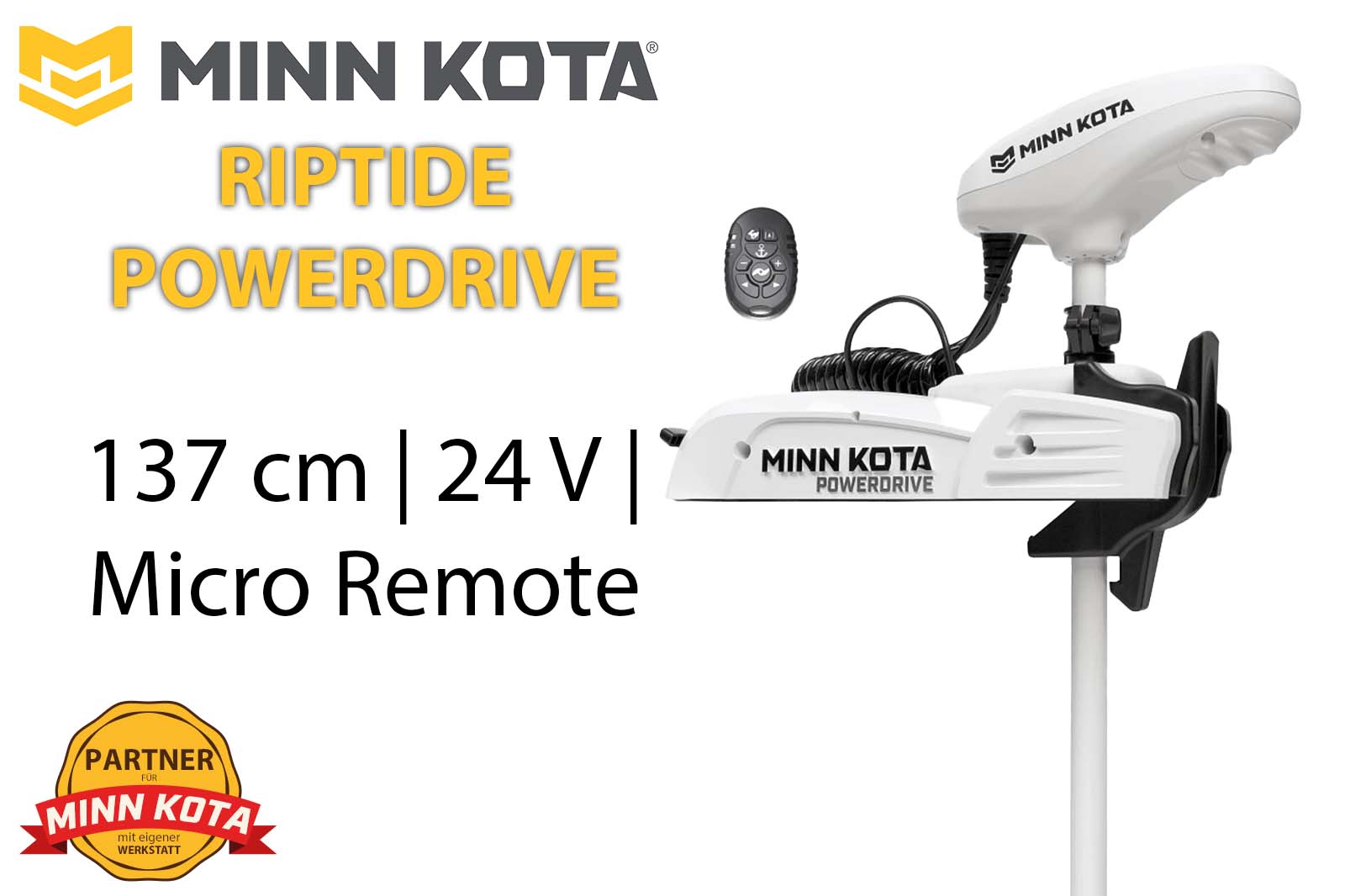 Minn Kota Riptide PowerDrive Elektro-Bootsmotor mit Micro Remote, 137 cm, 24 V
