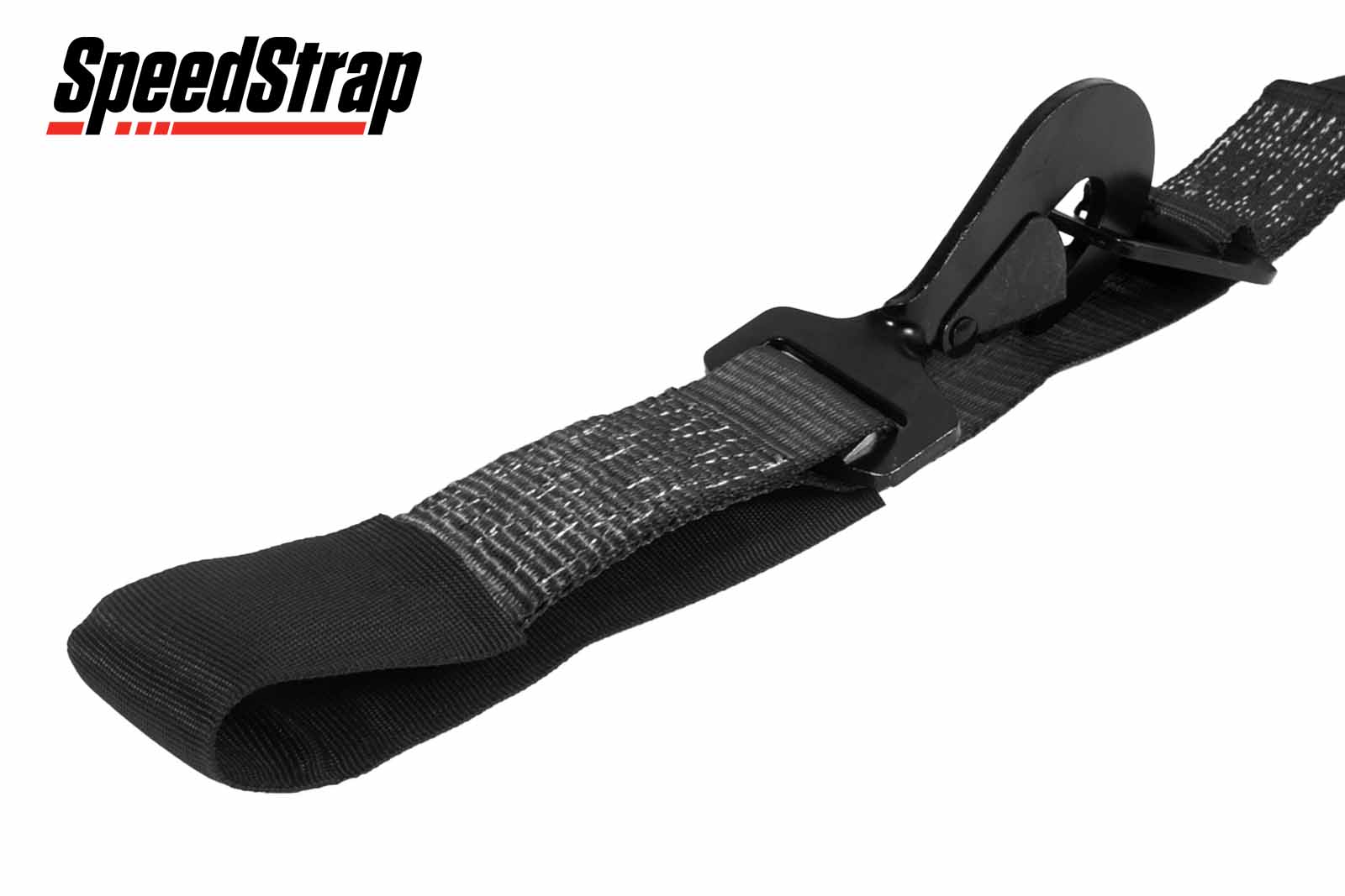 SpeedStrap Spanngurt mit Haken und Schlaufe, schwarz, 50 mm, Detailansicht Schlaufe mit Haken