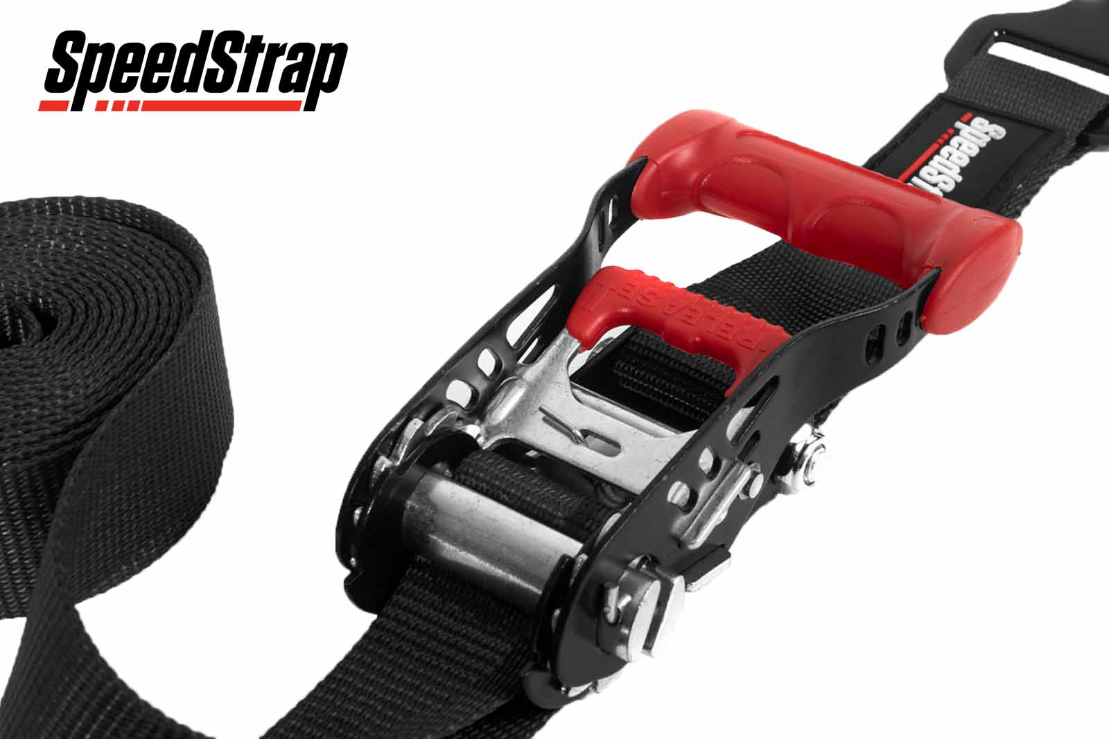 SpeedStrap Spanngurt mit Haken und Schlaufe, schwarz, 38 mm,  Detailansicht Ratsche