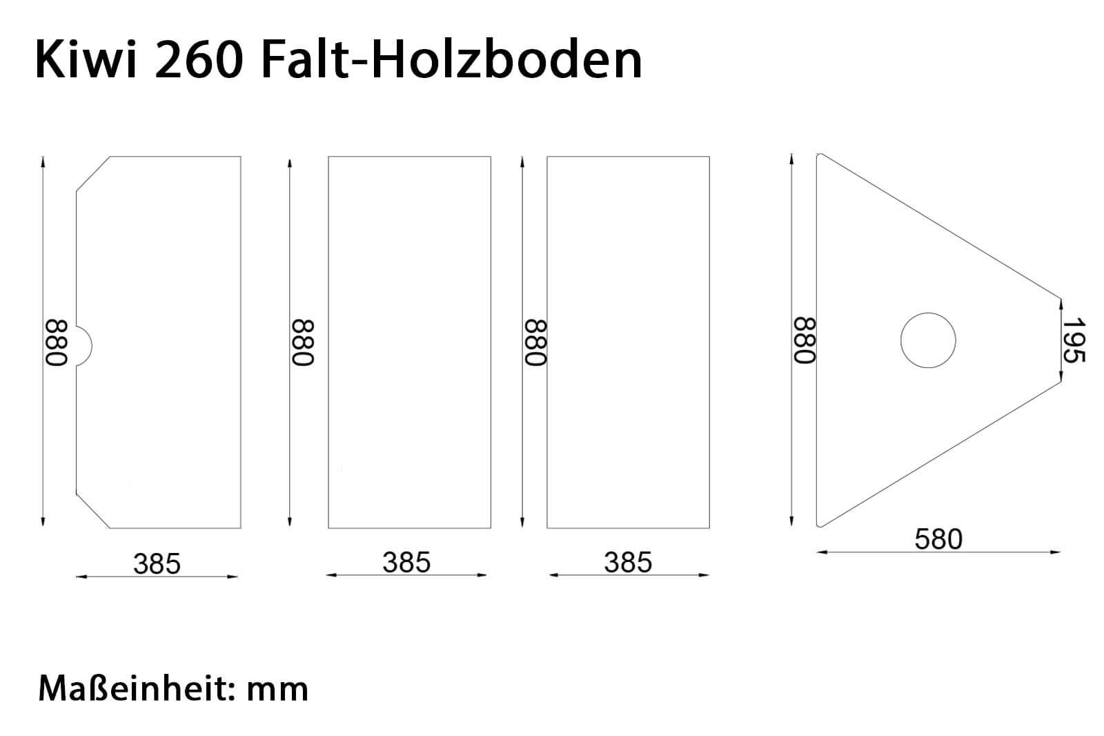 Allroundmarin Kiwi 2024 Schlauchboot 260 Dimensionszeichnung Falt-Holzboden