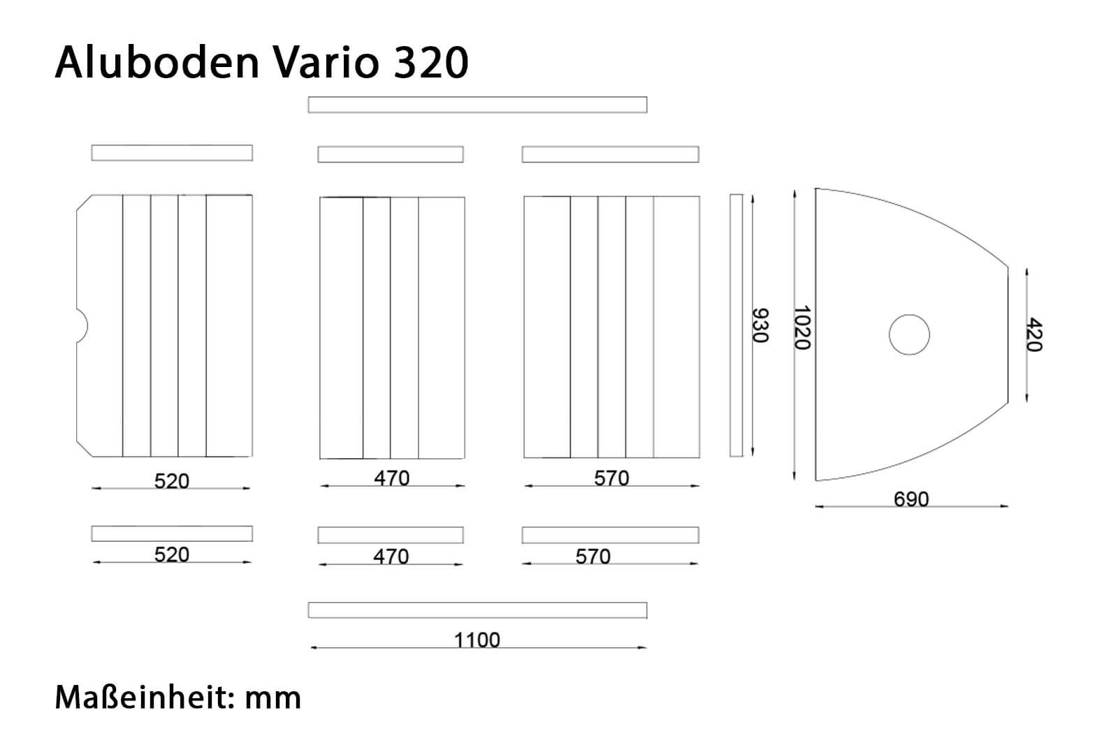 Allroundmarin Aluboden für Vario 320 Dimensionszeichnung