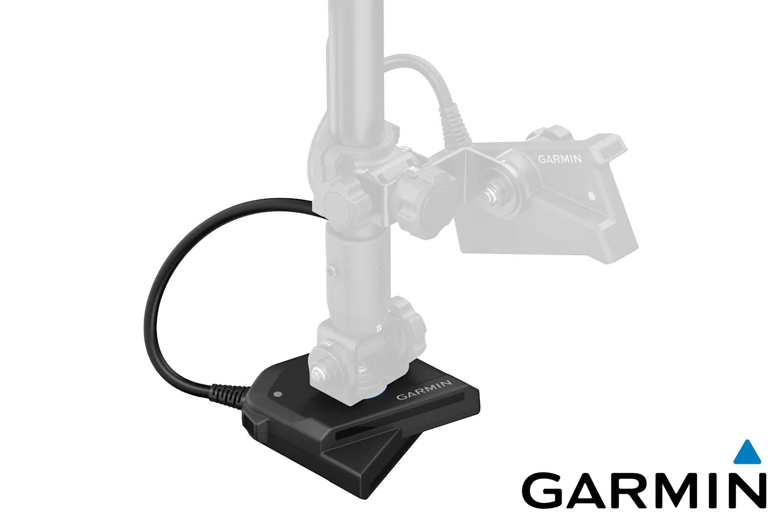 Garmin LiveScope 2 LVS42HD Geber unten am Spy Pole Fuß montiert mit weiterem Live-Geber am Schaft