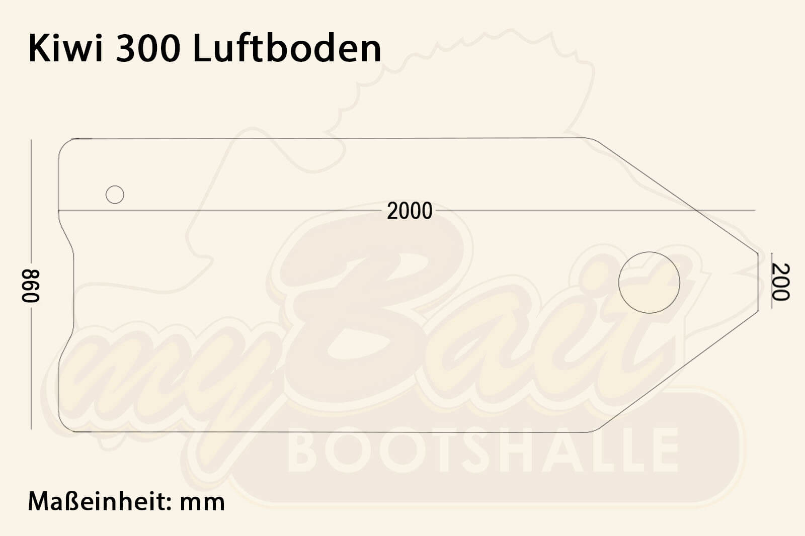 Allroundmarin Schlauchbootboden für Kiwi 300 Dimensionszeichnung für Luftboden