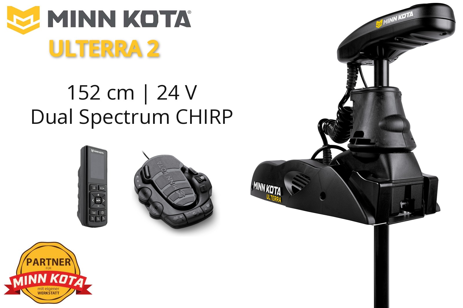 Minn Kota Ulterra 2 mit 80 lb Schub, 24 V, 152 cm Schaft und Dual-Spectrum-CHIRP-Geber