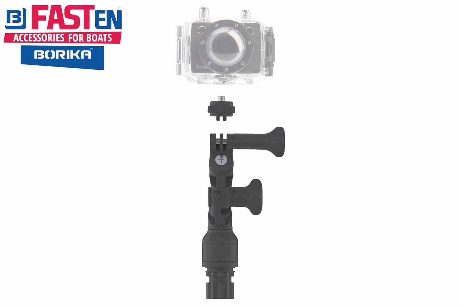Fasten Kamerahalterung, dreh- und neigbar, 153 mm, mit Kamera und Adapter