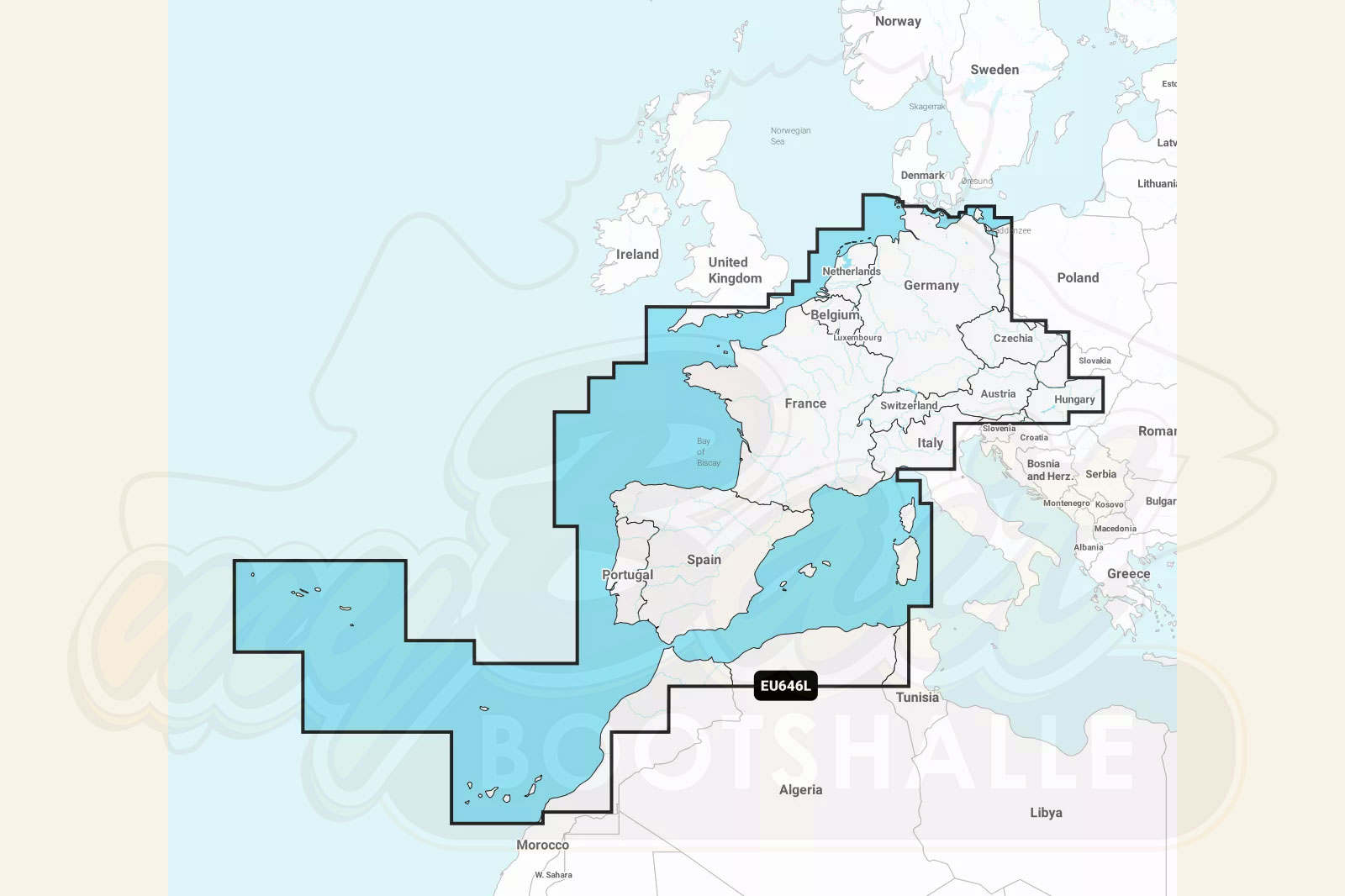 Garmin Navionics Plus: Kartenausschnitt Mittel- & Westeuropa
