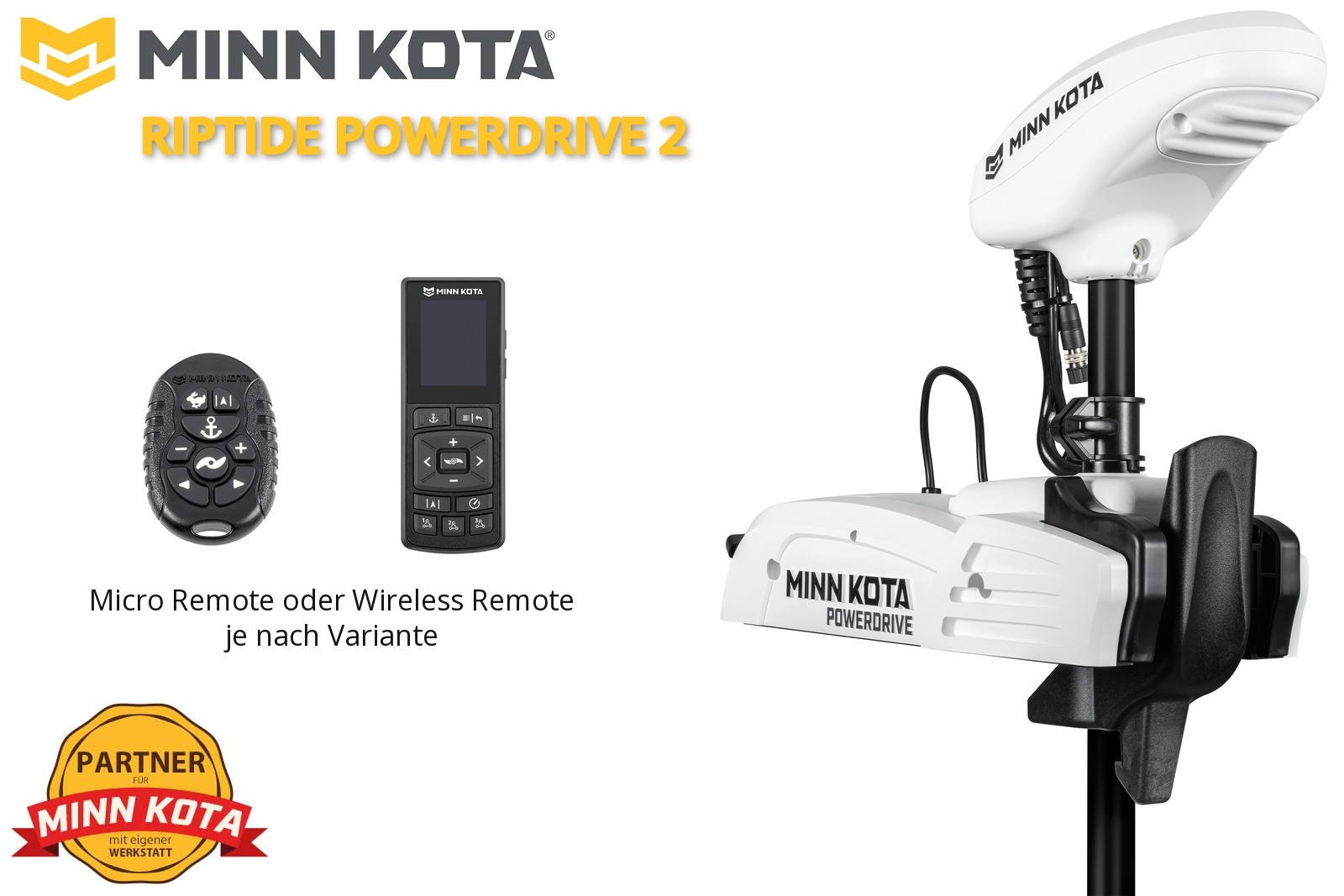 Minn Kota Riptide PowerDrive 2 Elektro-Bootsmotor mit Micro Remote oder Wireless Remote