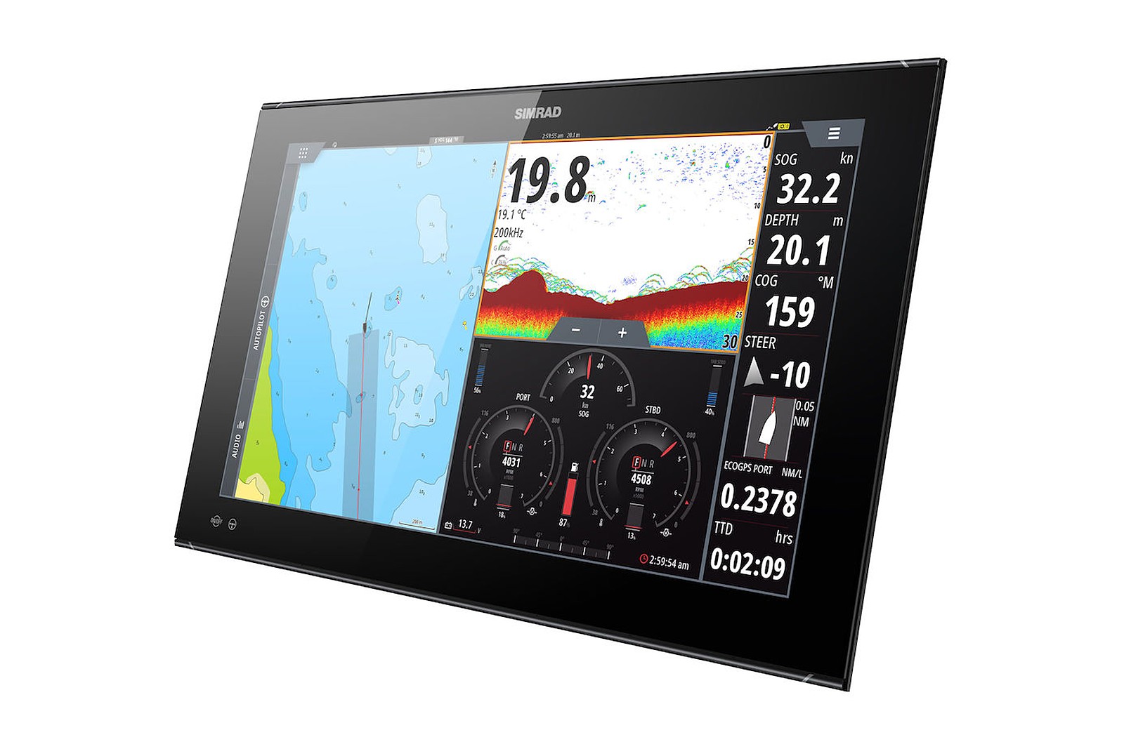 Simrad NSO evo3S 24 Zoll Kartenplotter, geteilter Bildschirm mit Karte und Echolot