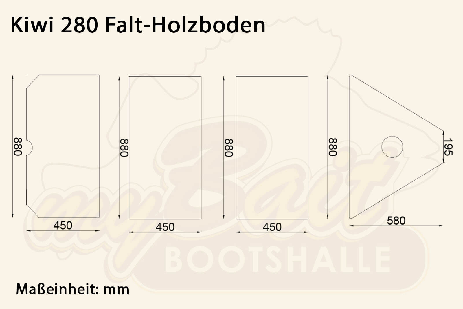Allroundmarin Schlauchbootboden für Kiwi 280 Dimensionszeichnung für Falt-Holzboden