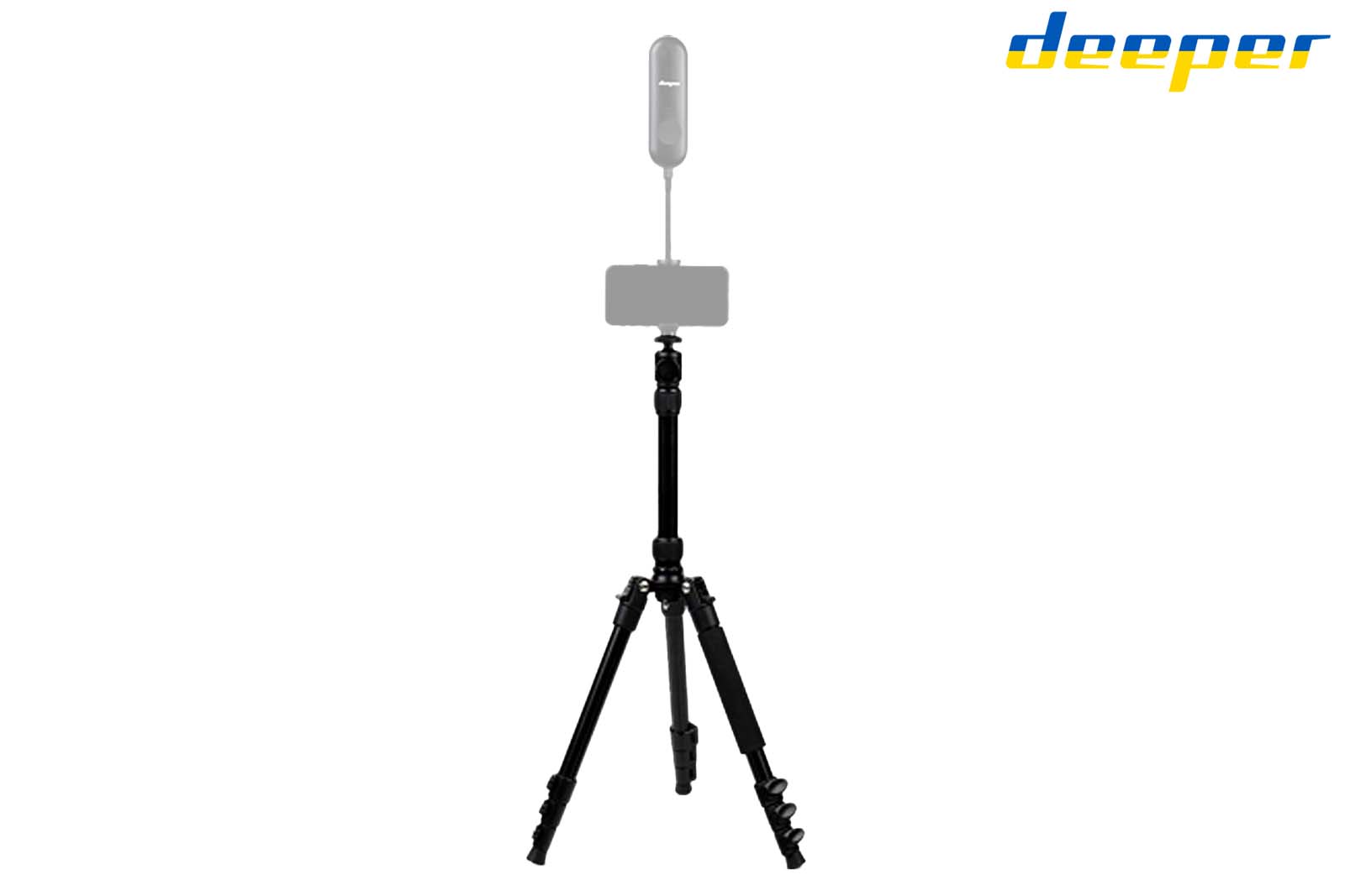 Deeper Tripod Dreibein-Stativ eingefahren mit Handy und Extender