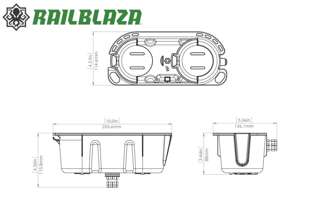 Railblaza Staubehälter Stowpod Storage Caddy Bemaßung