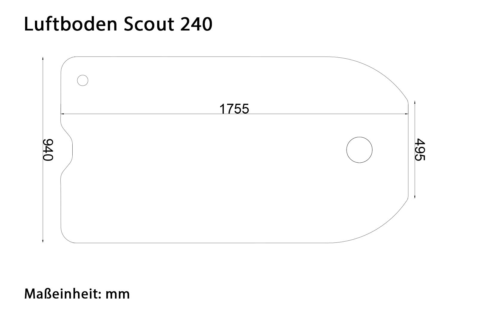 Allroundmarin Scout Schlauchboot 240 mit Luftboden Dimensionszeichnung Boden