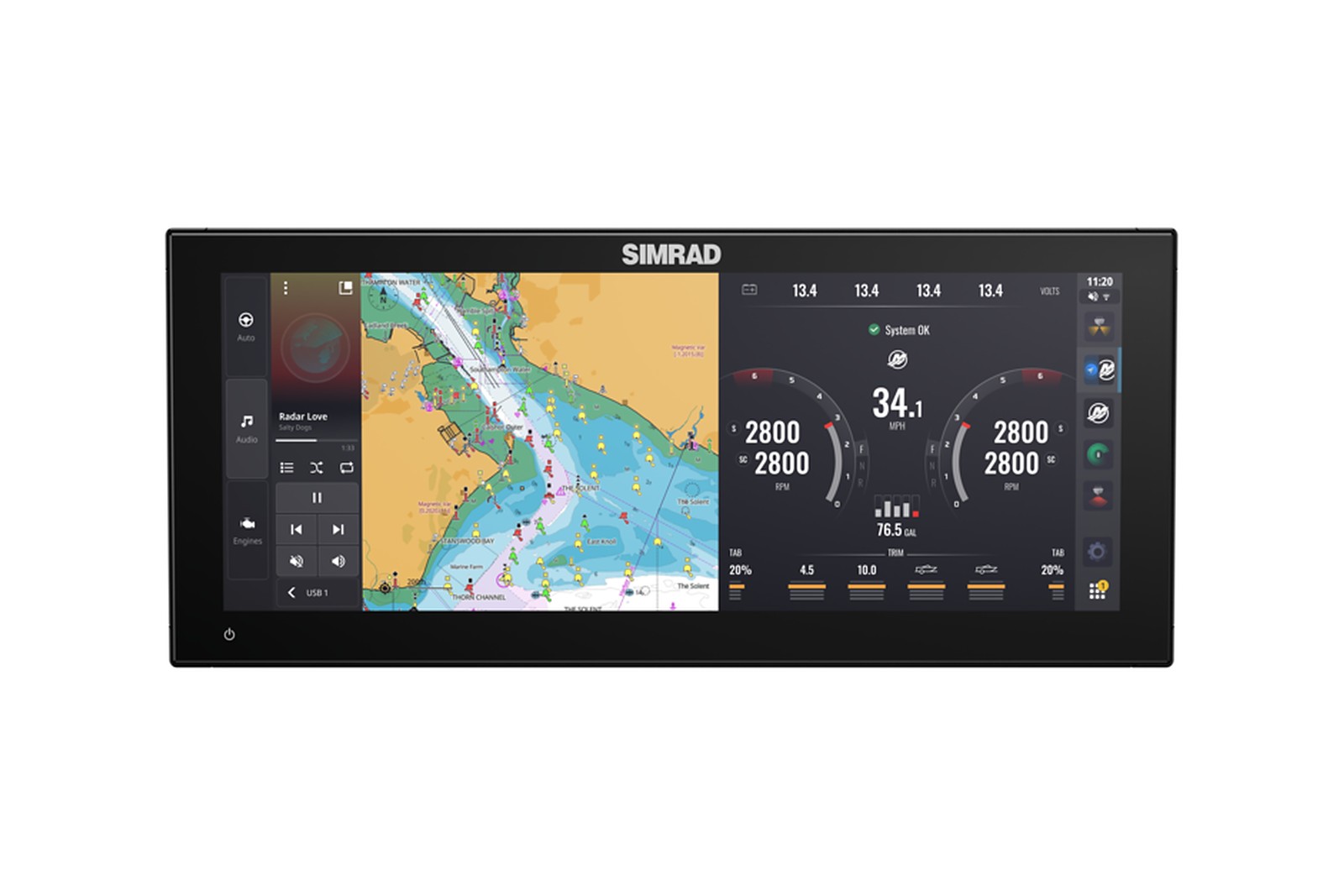 Simrad NSX 3015 Ultrawide Echolot und Kartenplotter, Karte und Motordaten