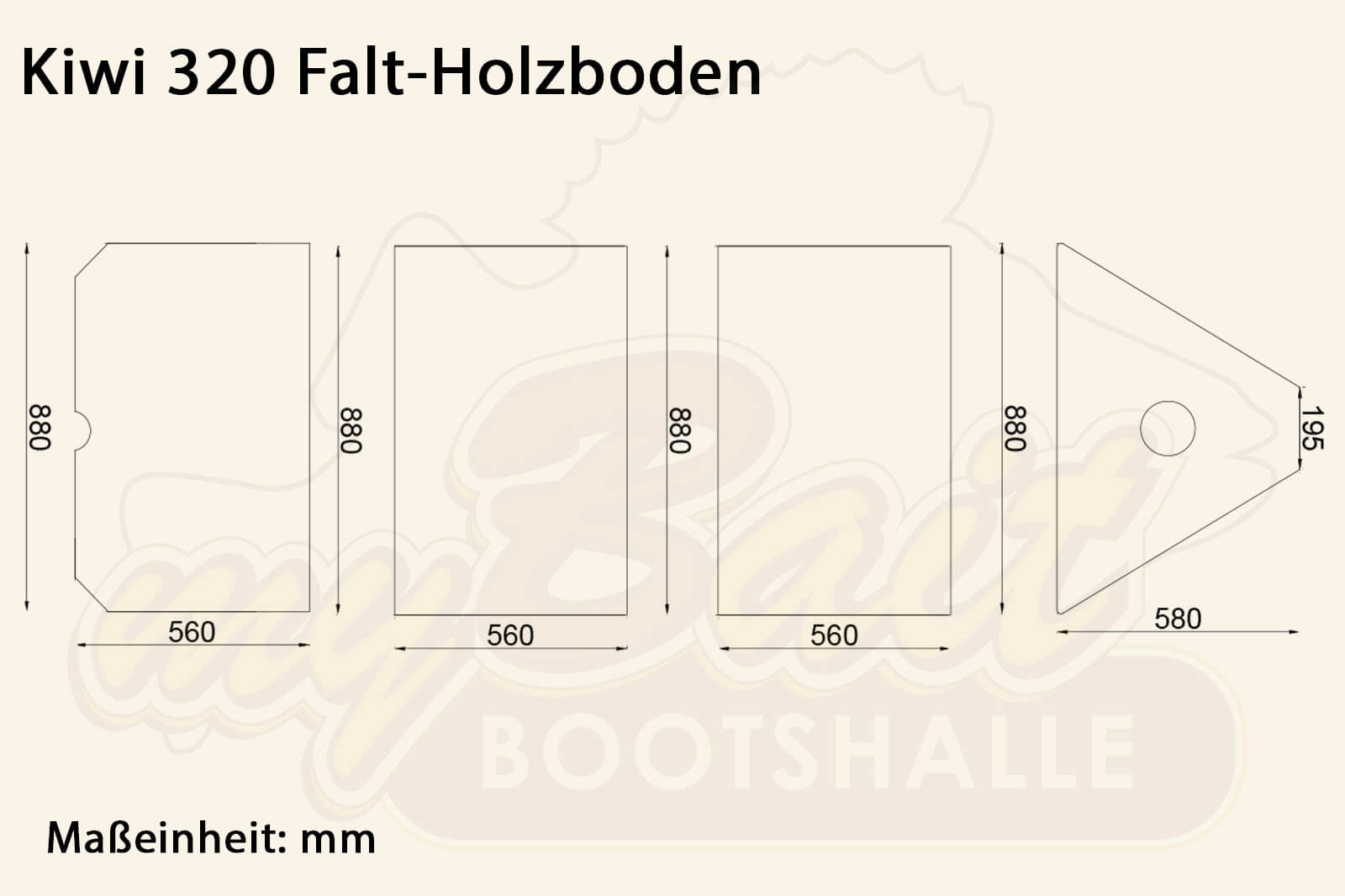 Allroundmarin Schlauchbootboden für Kiwi 320 Dimensionszeichnung für Falt-Holzboden