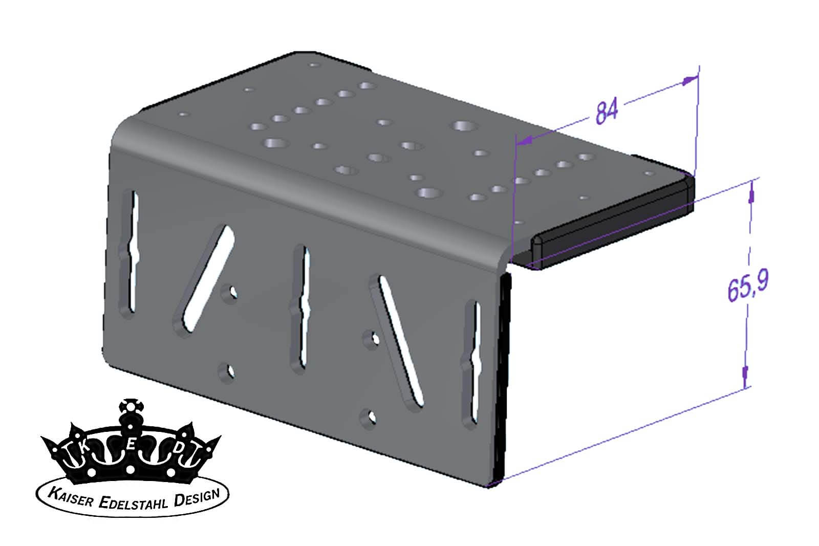 KED Adapterplatte zur Schienenmontage Northsilver 525 und Gelex Dimensionszeichnung