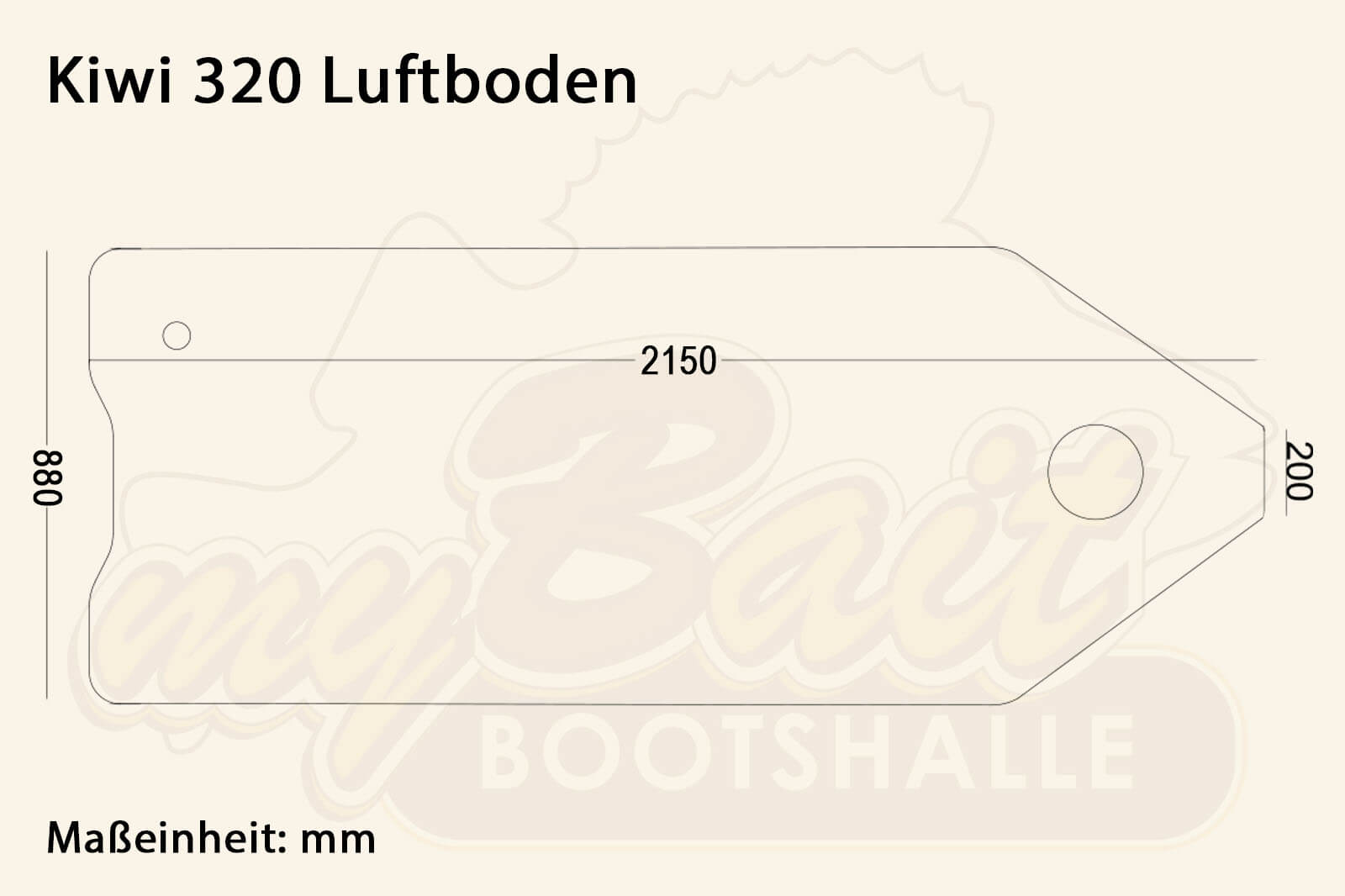Allroundmarin Schlauchbootboden für Kiwi 320 Dimensionszeichnung für Luftboden