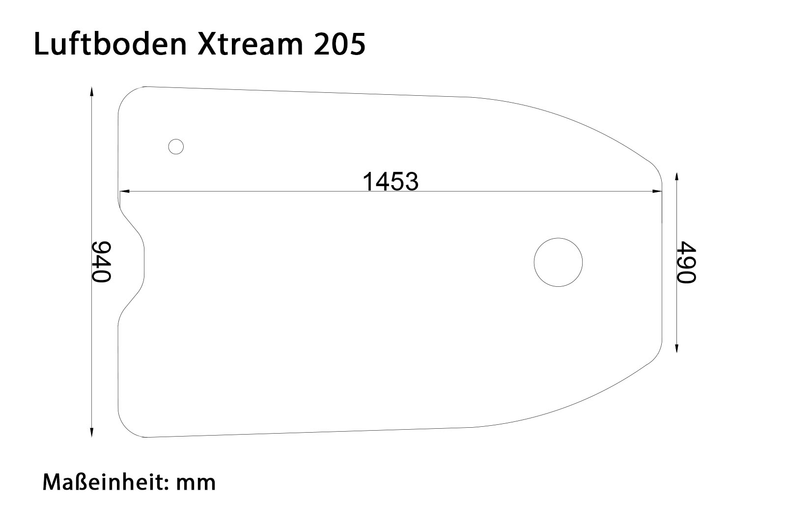 Allroundmarin Xtream Schlauchboot 205 mit Luftboden Dimensionszeichnung Schlauchbootboden