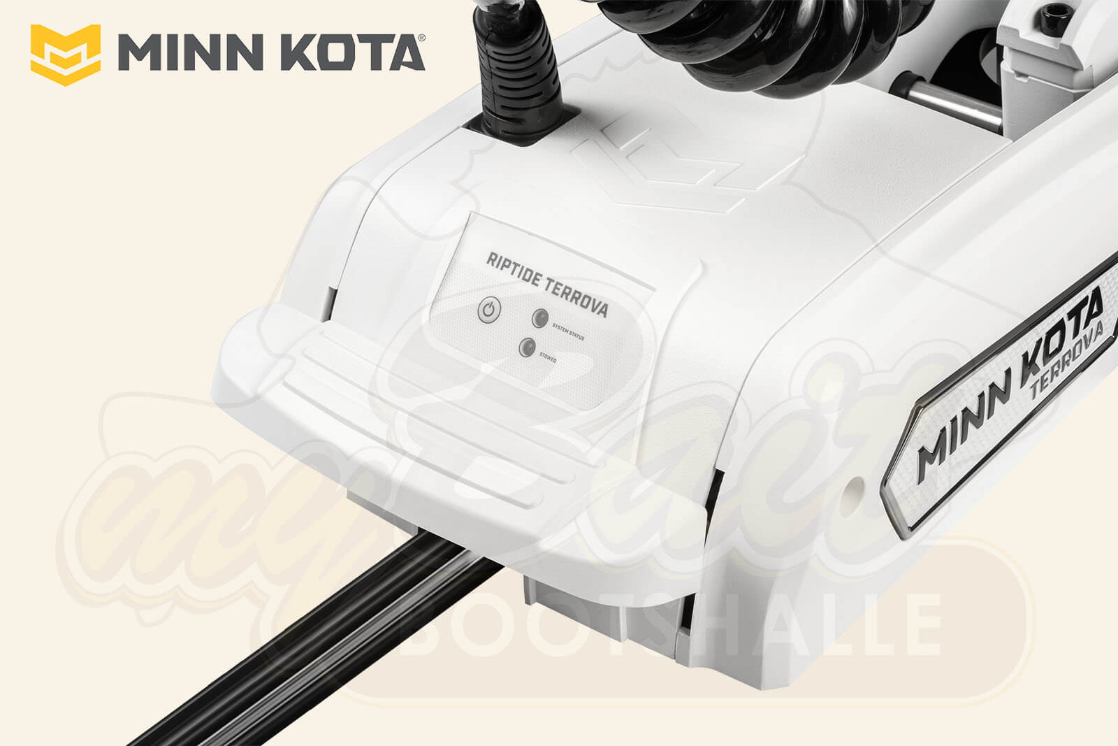Minn Kota Riptide Terrova QUEST Gehäuse von links von rechts, weiß