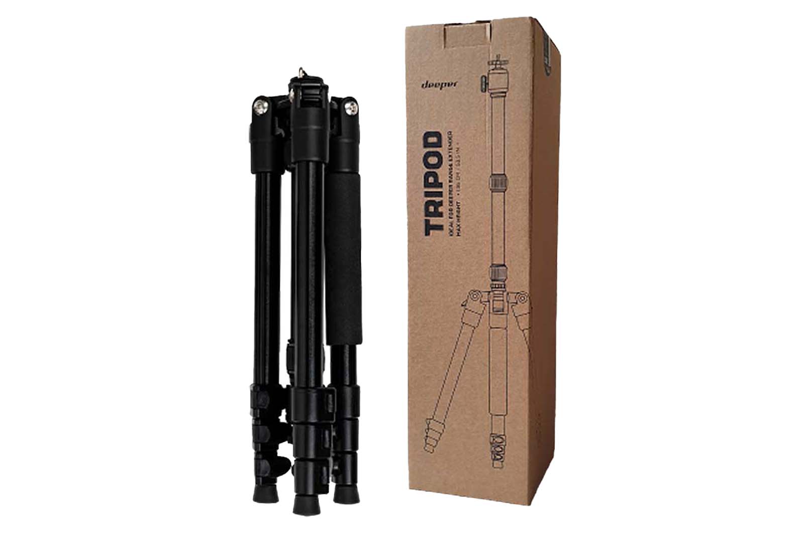 Deeper Tripod Dreibein-Stativ zusammengeklappt mit Verpackung