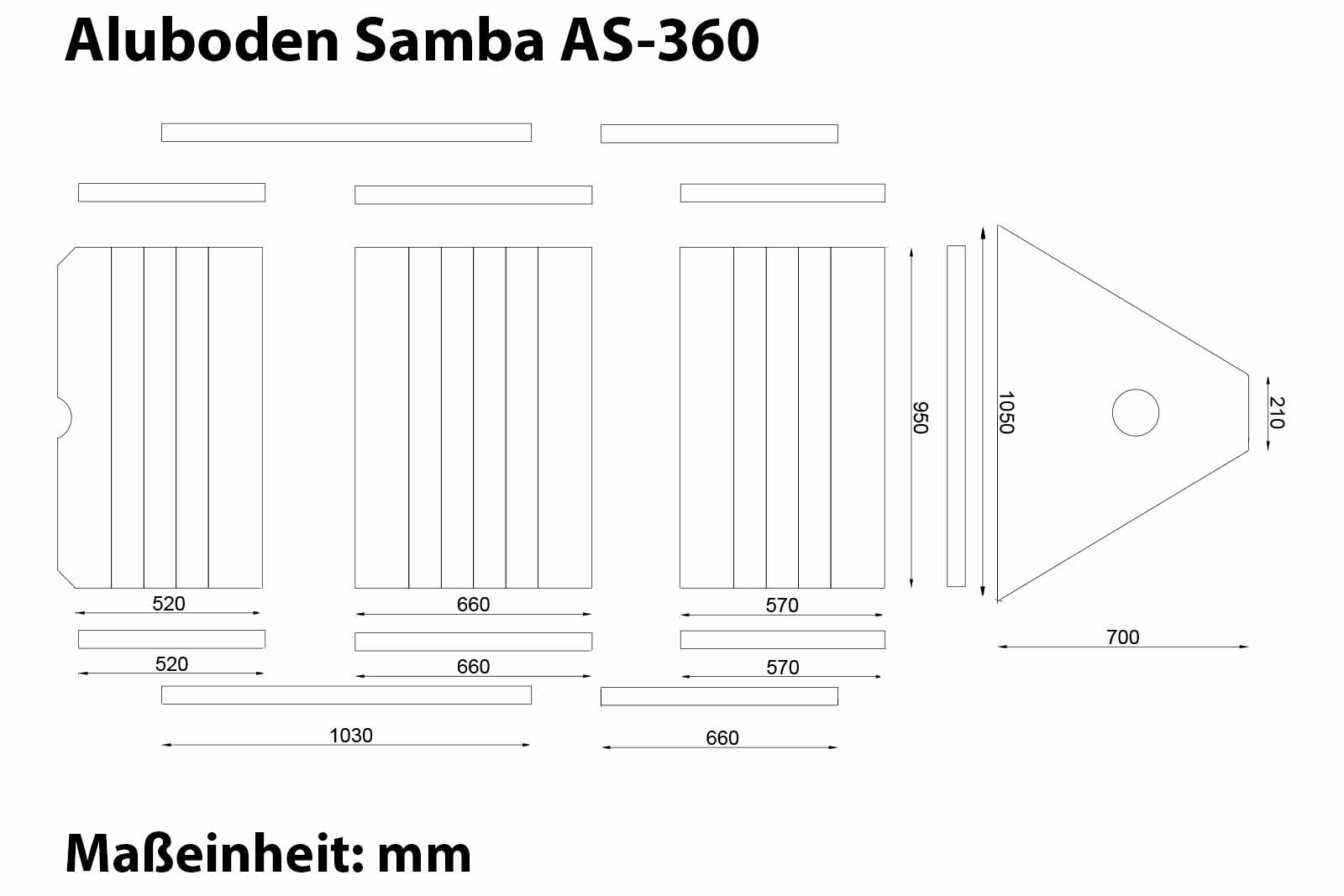 Allroundmarin AS Samba 360 Alu-Schlauchbootboden Dimensionszeichnung