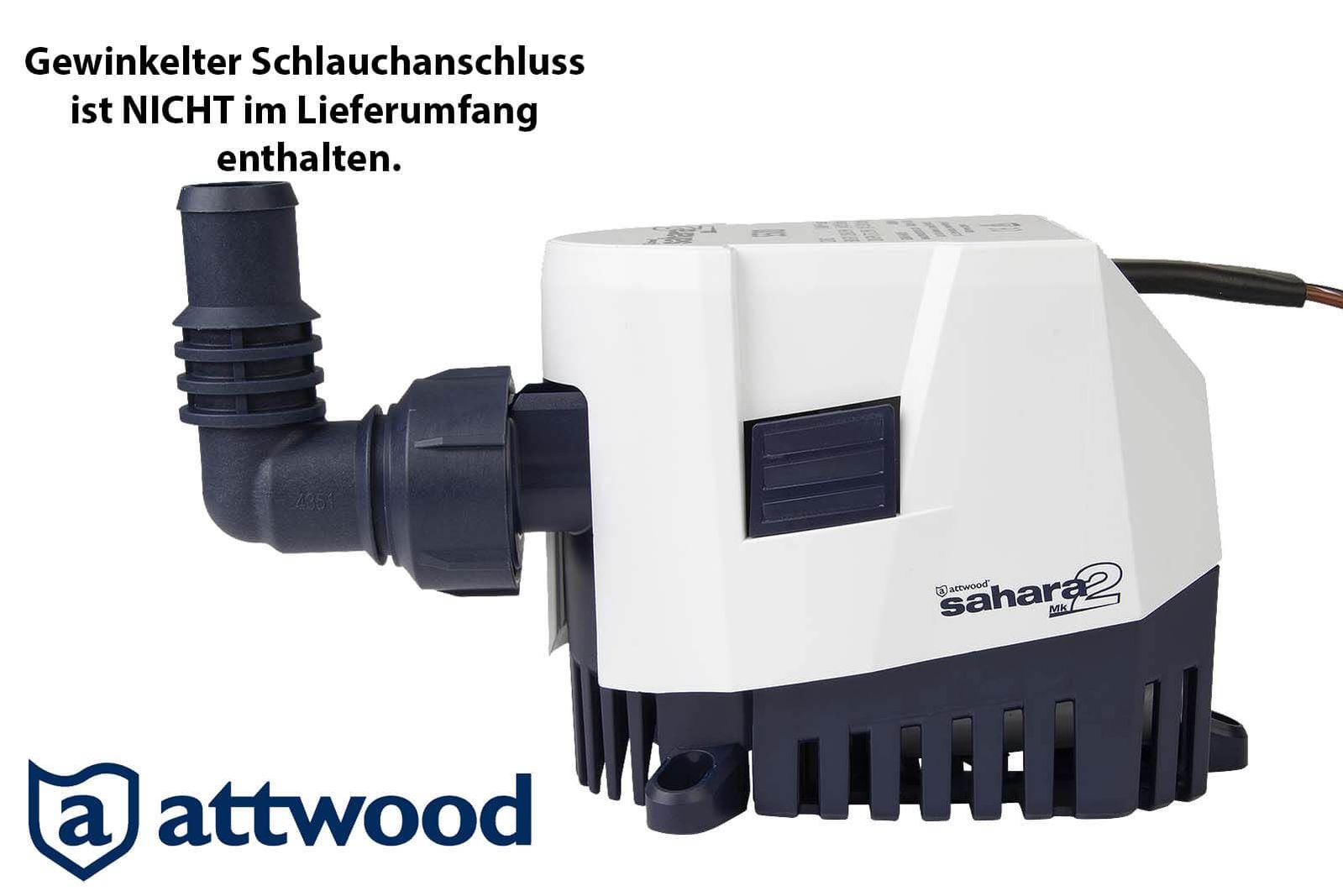 Attwood Sahara Mk2 Bilgepumpe/Lenzpumpe mit gewinkeltem Schlauchanschluss seitlich