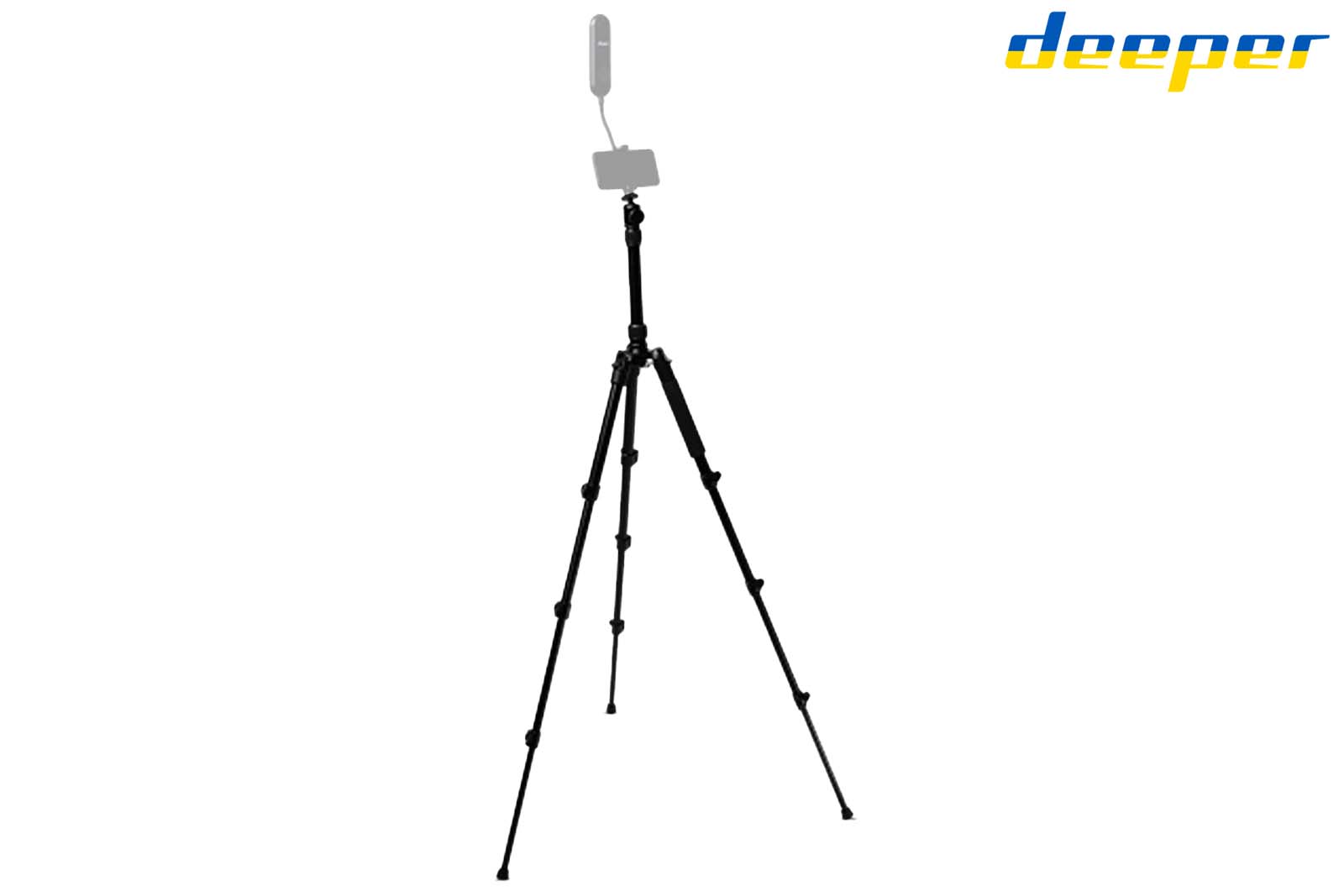 Deeper Tripod Dreibein-Stativ ausgefahren mit Handy und Extender