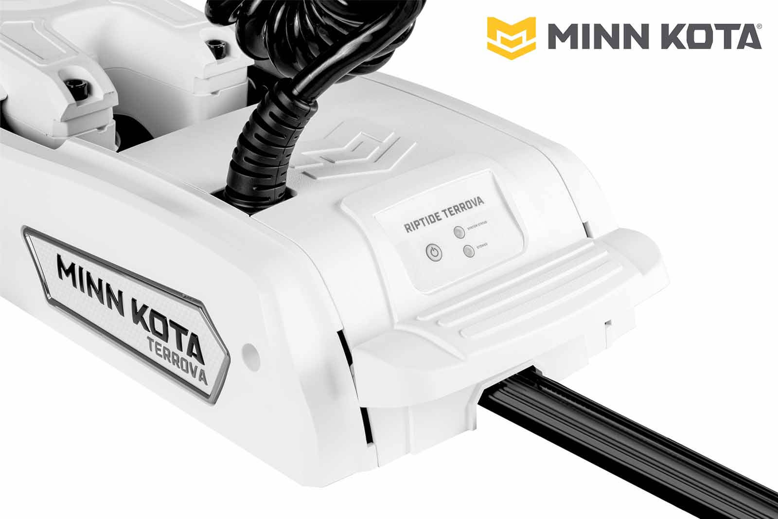 Minn Kota Riptide Terrova QUEST in Weiß, Batterieanzeige links