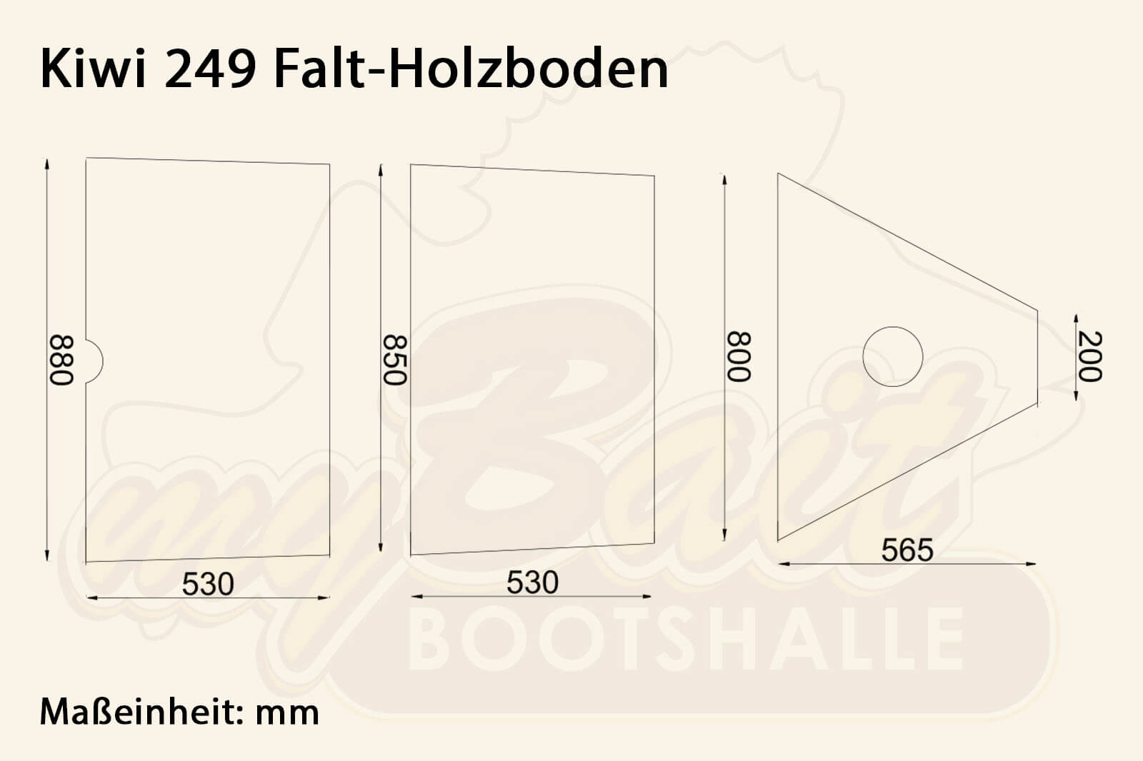 Allroundmarin Schlauchbootboden für Kiwi 249 Dimensionszeichnung für Falt-Holzboden