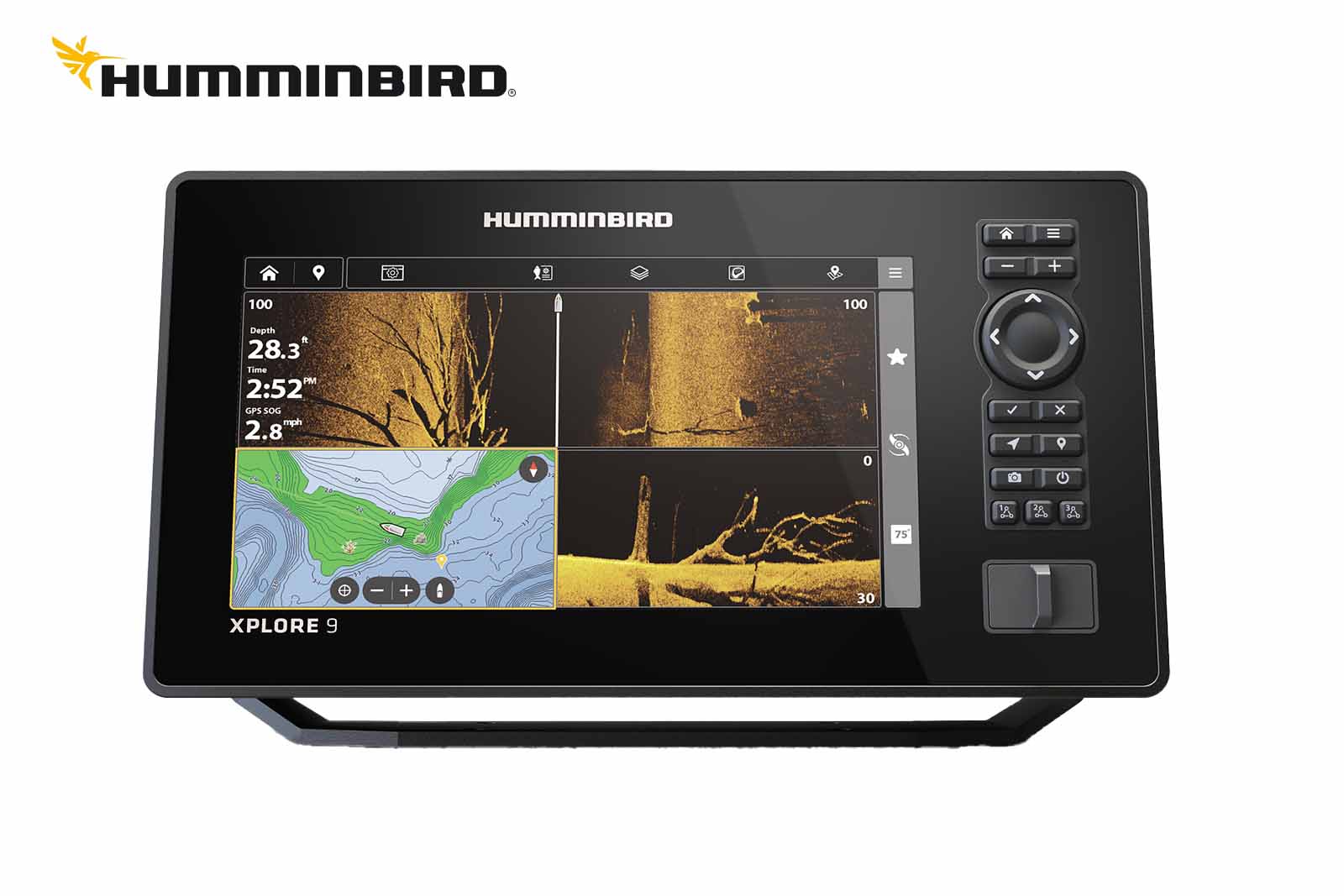 Humminbird XPLORE 9 Echolot Frontansicht SplitScreen