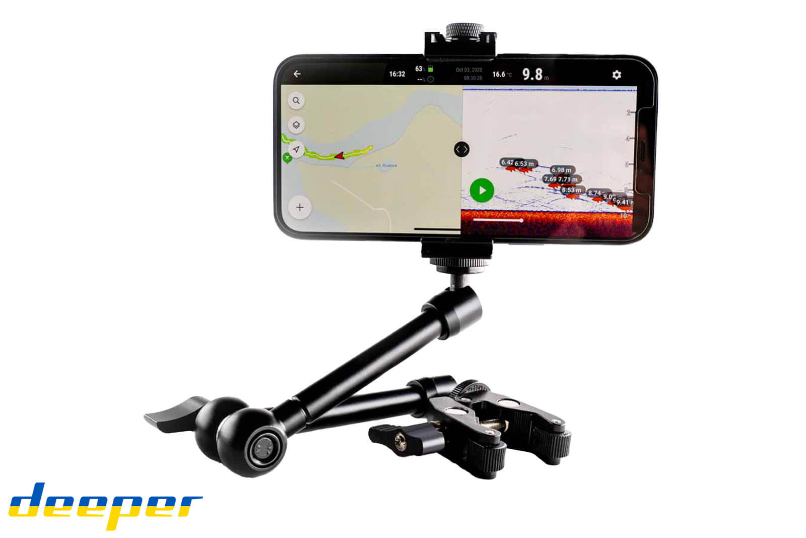 Deeper Smartphone Mount für Boot & Kajak mit montiertem Handy