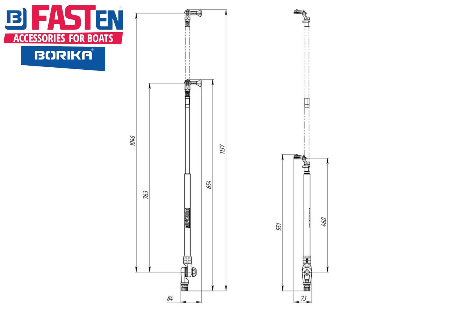 Fasten Kamerahalterung, dreh- und neigbar, von 540-1120 mm teleskopierbar, Dimensionzeichnung