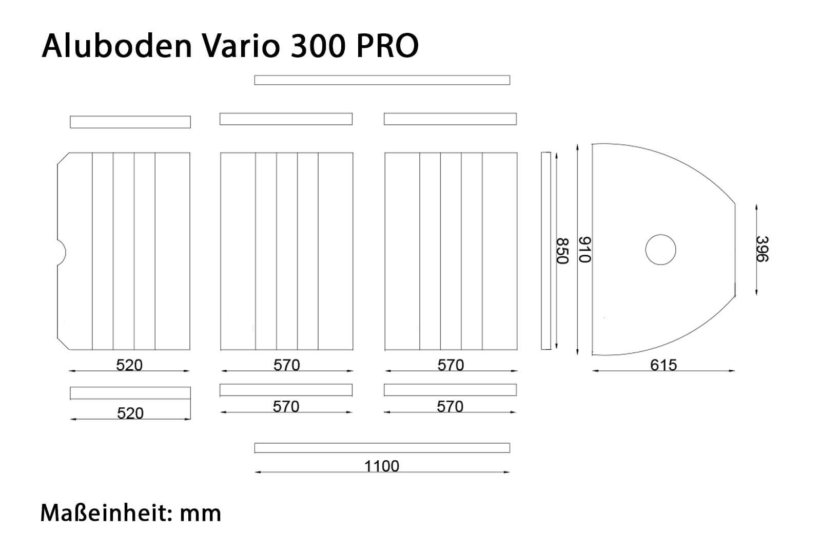 Allroundmarin Aluboden für Vario 300 PRO Dimensionszeichnung
