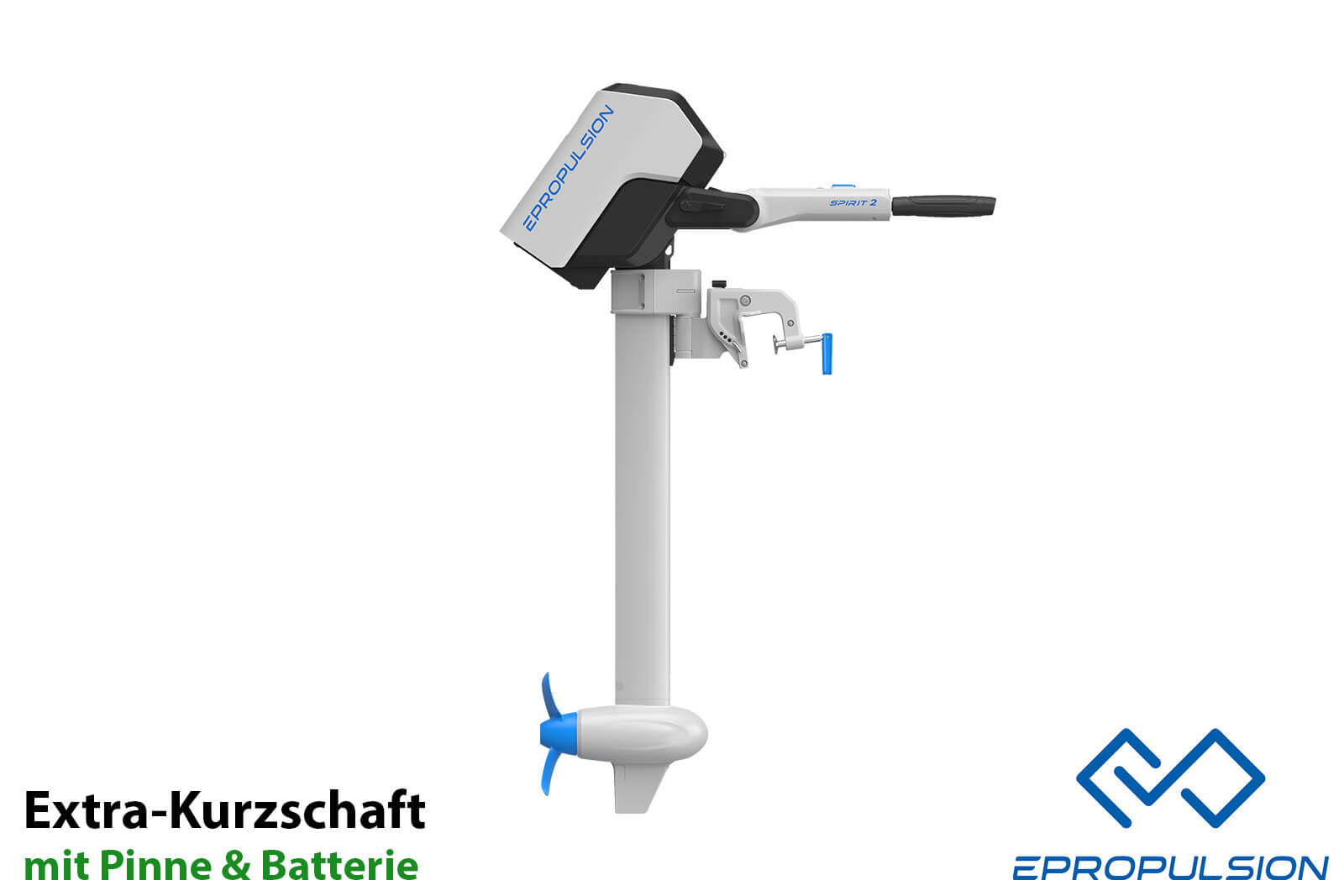 ePropulsion Spirit 2 Elektromotor Außenborder Extra-Kurzschaft mit Pinne und Batterie