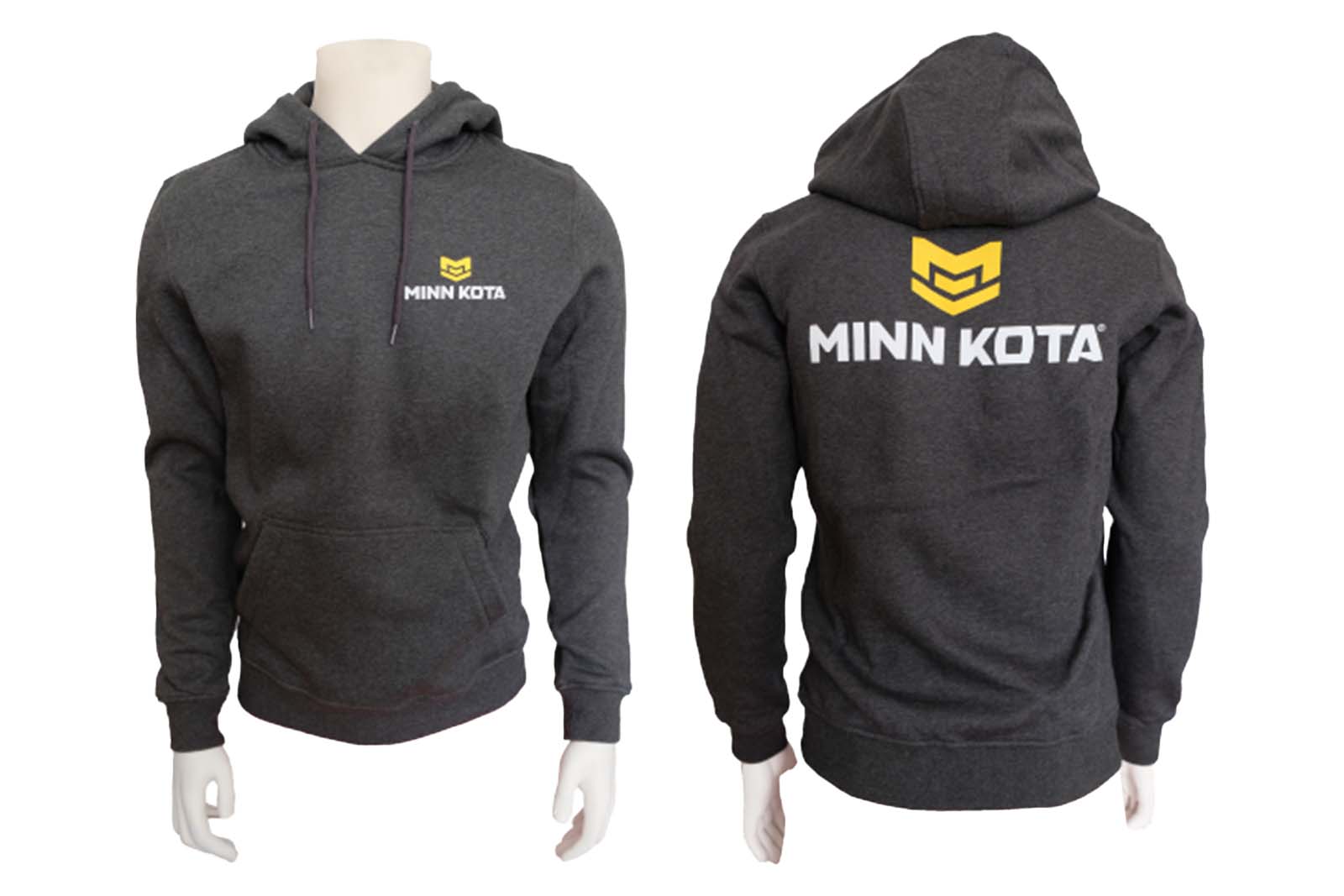 Minn Kota Hoodie, grau meliert mit Aufschrift auf Brust und Rücken